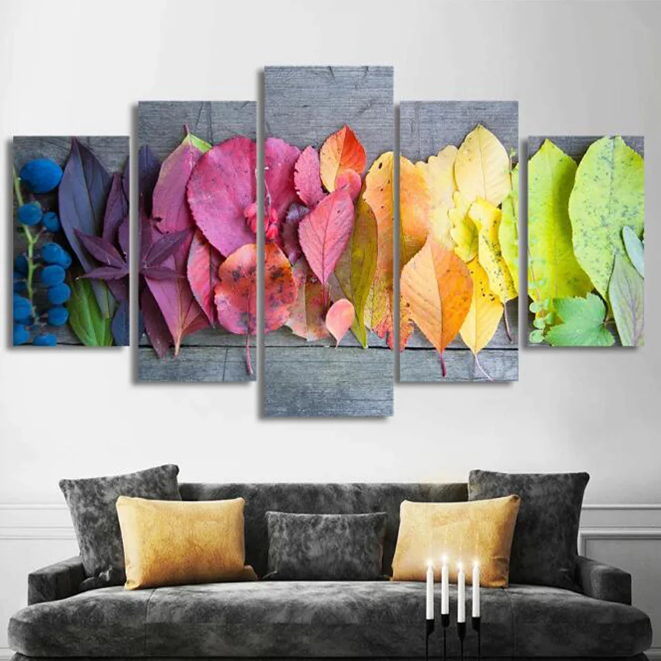 

5 Panel Colorful Leaves Diamond Painting Full Square Round Drill Wall Art Autumn Landscape Pictures for Living Room Office Decor