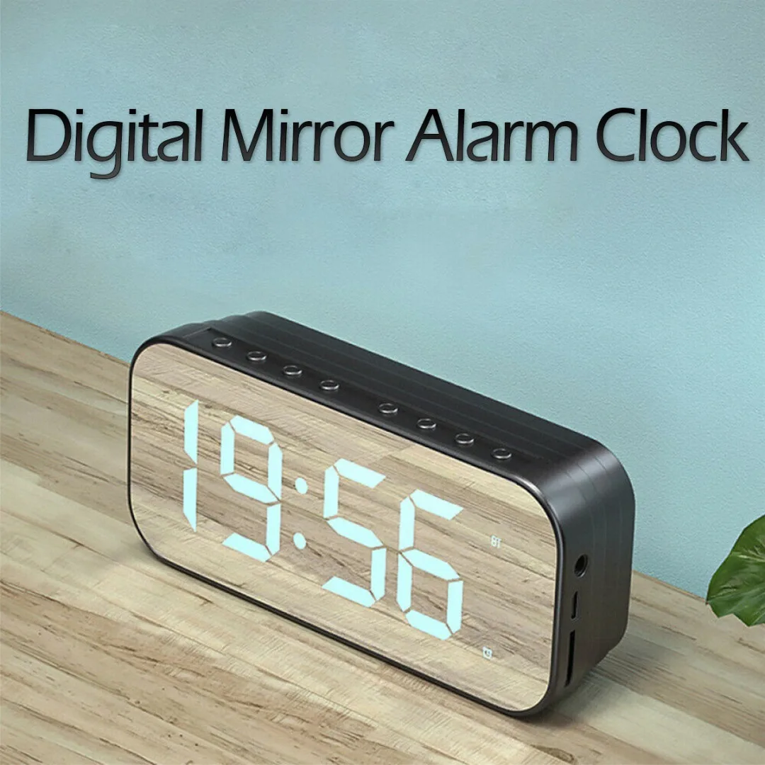 

USB LED Display Digital Mirror Alarm Clock Wireless 5.0 Speaker AM/FM Radio USB Charging Black/White Optional Color Material ABS