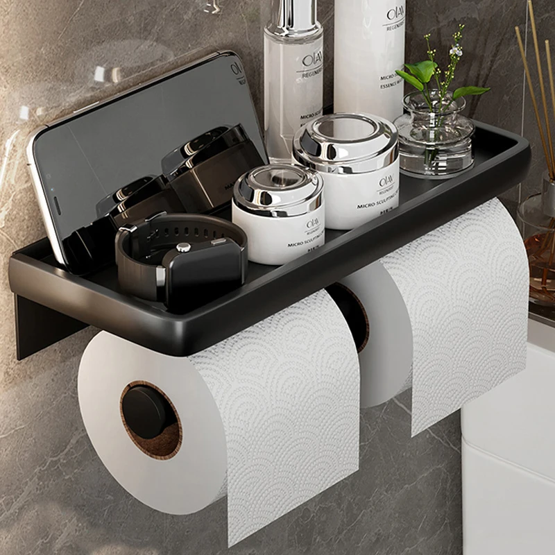 Aluminum Bathroom Double Bar Toilet Paper Holder With Shelf Wall Toilet Phone Holder Black Grey White Toilet Paper Roll Holder Aluminum Bathroom Double Bar Toilet Paper Holder With Shelf Wall Toilet Phone Holder Black Grey White Toilet Paper Roll Holder