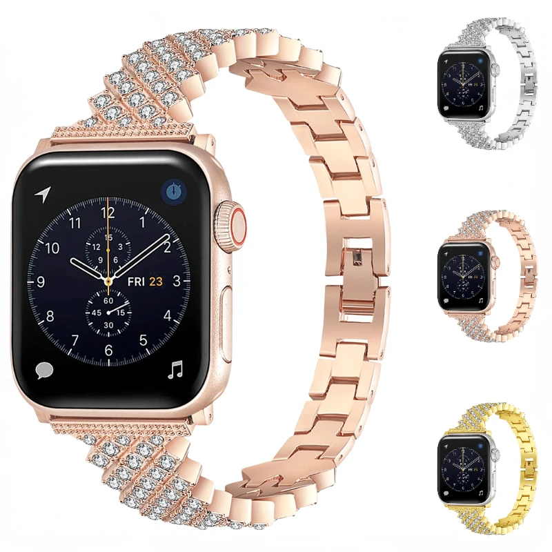 Metal+Diamond Strap For Apple Watch 8 7 45mm 41mm Luxury Women bracelet band For iWatch Series 6 5 4 SE 44mm 42mm 40mm 38mm Belt