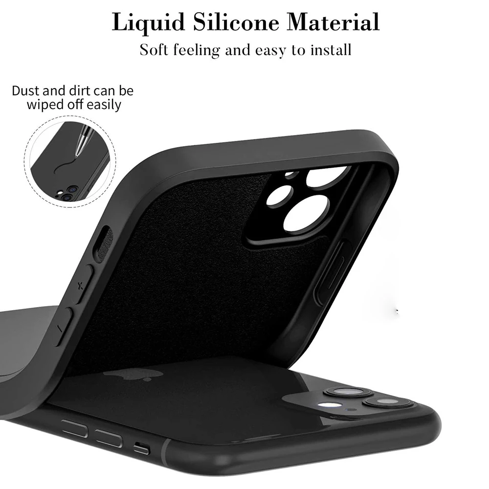 Black Shockproof Silicone TPU Phone Case with Protective Lens Cover