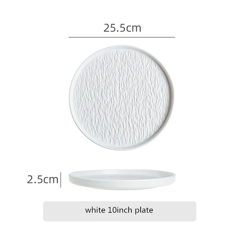 White/Black Ceramic Dishes Stone Rexture Porcelain Serving Plate Round Western Steak Tray Snack Cake Dessert Deep Dinner Plate