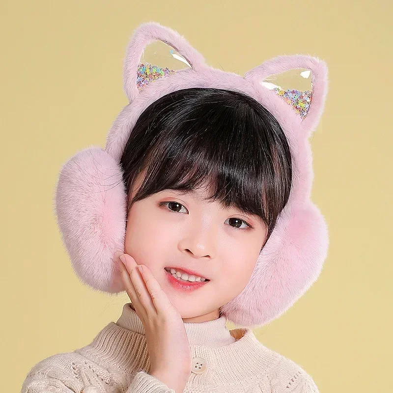 Girl Winter Cat Ear Earmuffs Foldable Warm Protect Cute Faux Fur Soft Fluffy Earcap Korean Style Children Ear Cover Muff children earmuffs