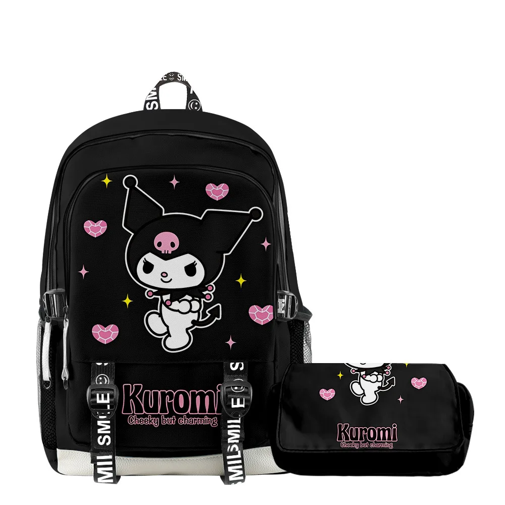 

Printed Sanrio Kuromi School Bag Backpack Pencil Case Sports Backpack Lightening Zipper Shoulders Outdoor Bag 2PC-SET