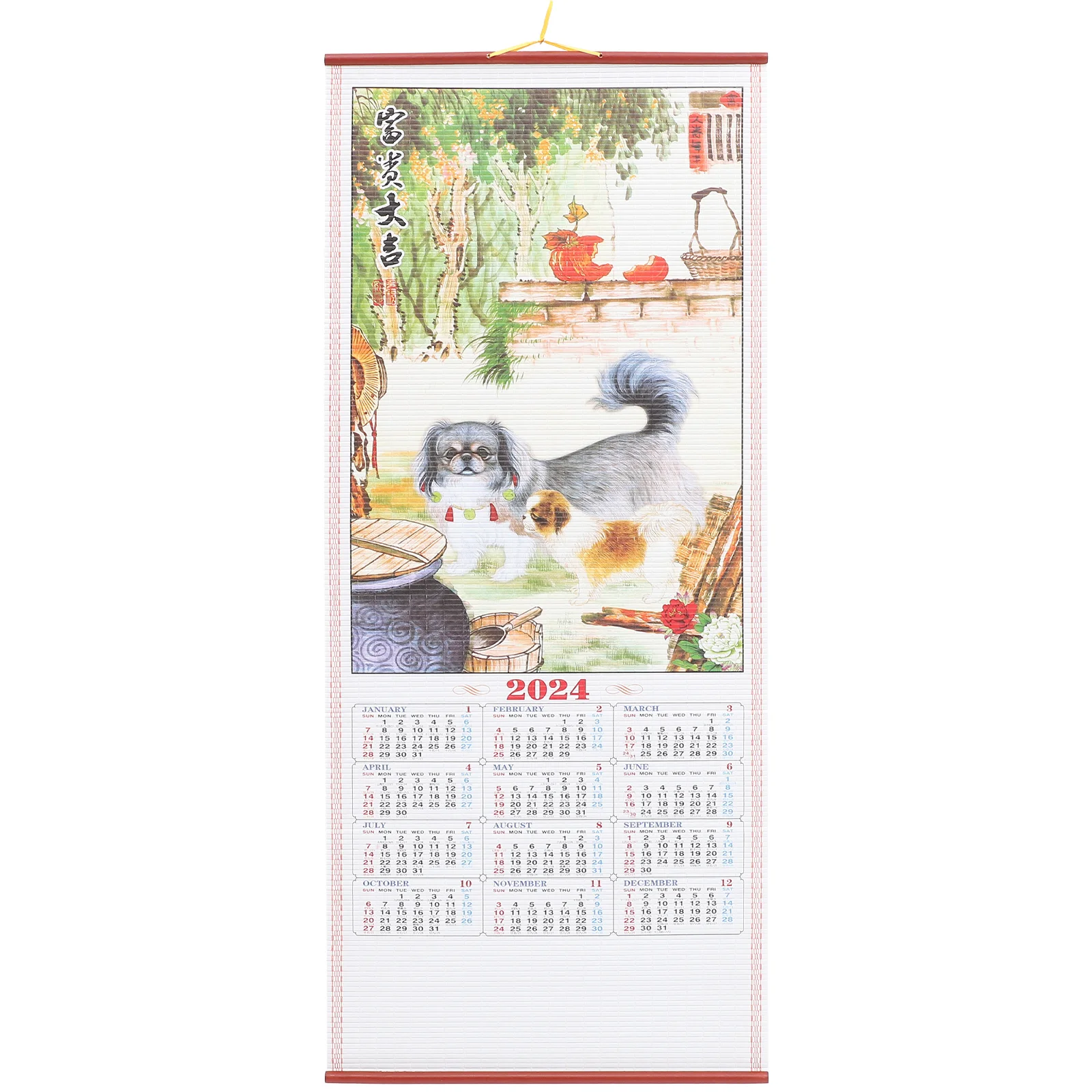 

Vintage Lunar Calendar Hanging Lunar Year Calendar Chinese Scroll Calendar Chinese Ornament Cartoon Print Flower