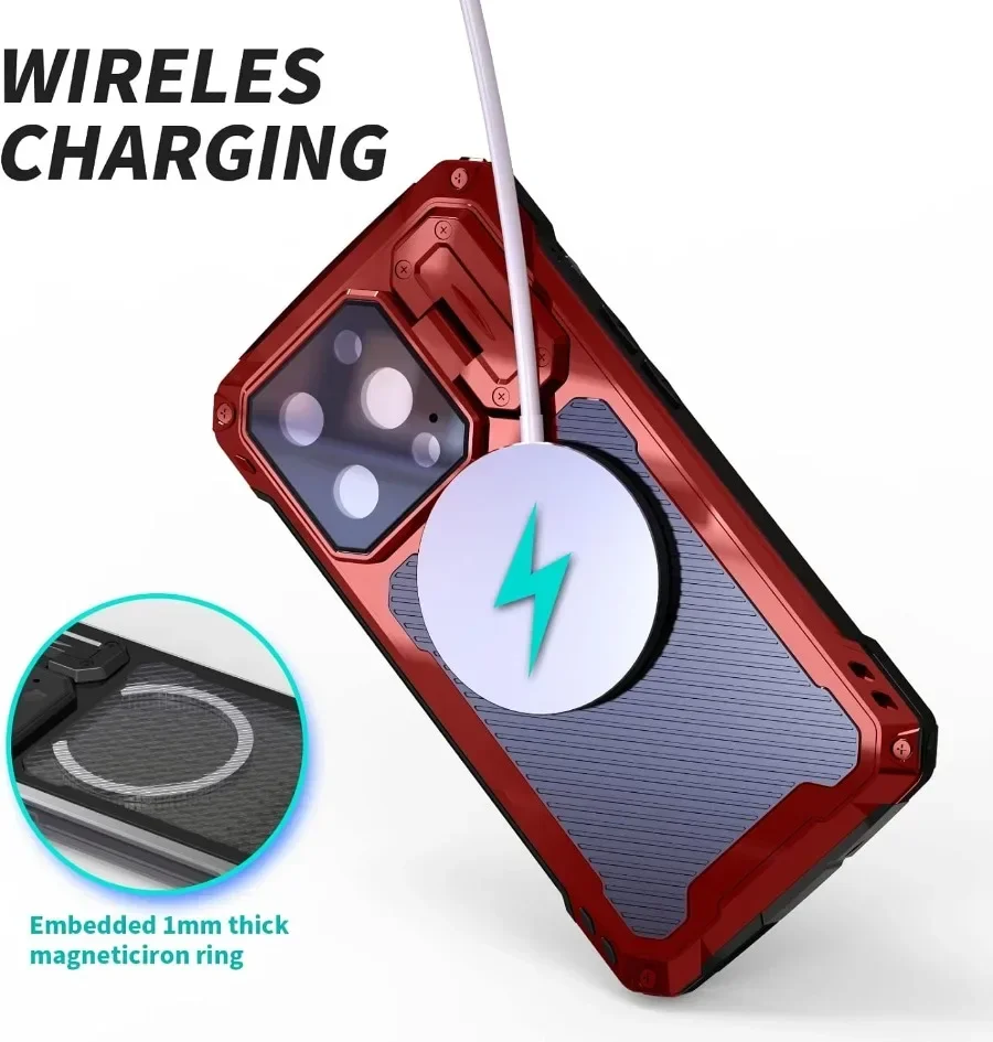 For iPhone 14 Pro Max Heavy Duty Aluminum Metal Case 10FT Military Shockproof Cover Built-in Screen Lens Protector Camera Stand