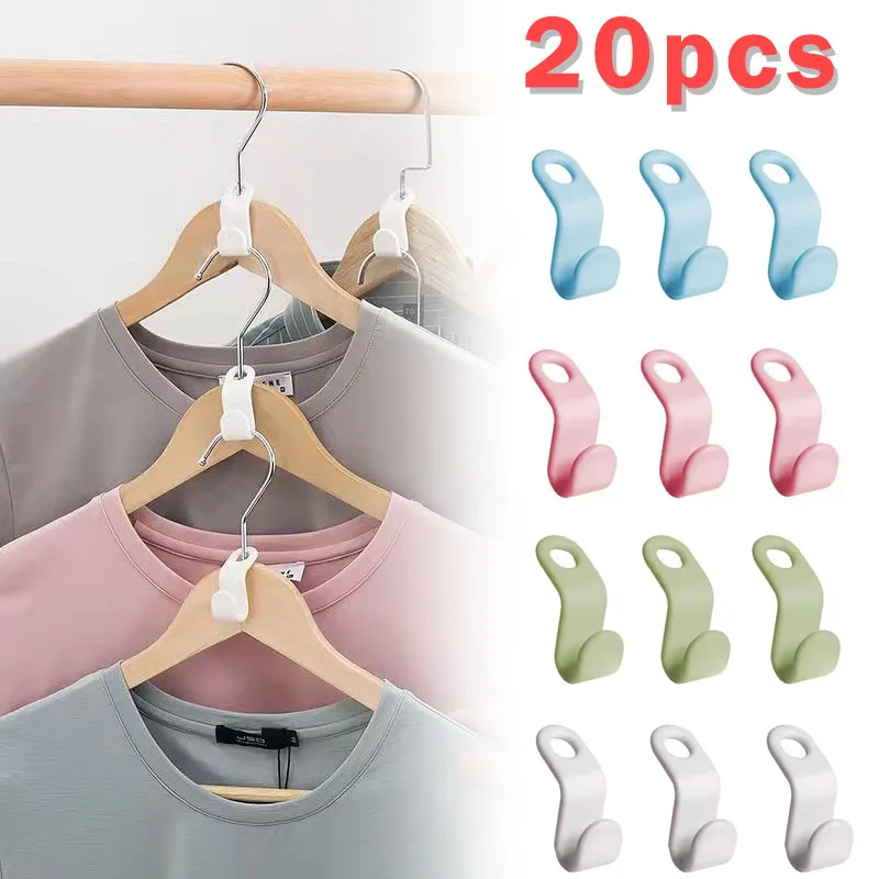 

20pcs Clothes Hanger Hooks Space Saving Closet Connector Hook Cascading Hanger Plastic Extender Clips Wardrobe Coat Organizer