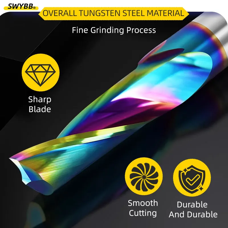 SWYBB CNC Engraving Cutter 1F One Flute End Mill Single Tooth Spiral 1 2 3.175 4 5 Shank 3D Bit for Aluminum Acrylic Wood, carbide milling cutter