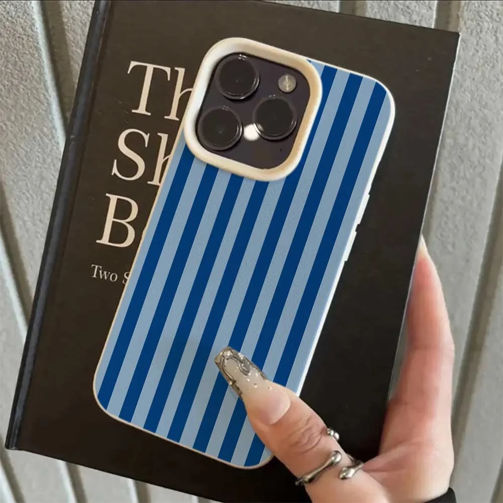 Elegant Double Blue Line Silicone Matte Shockproof Phone Case - Soft & Stylish Protection Cover