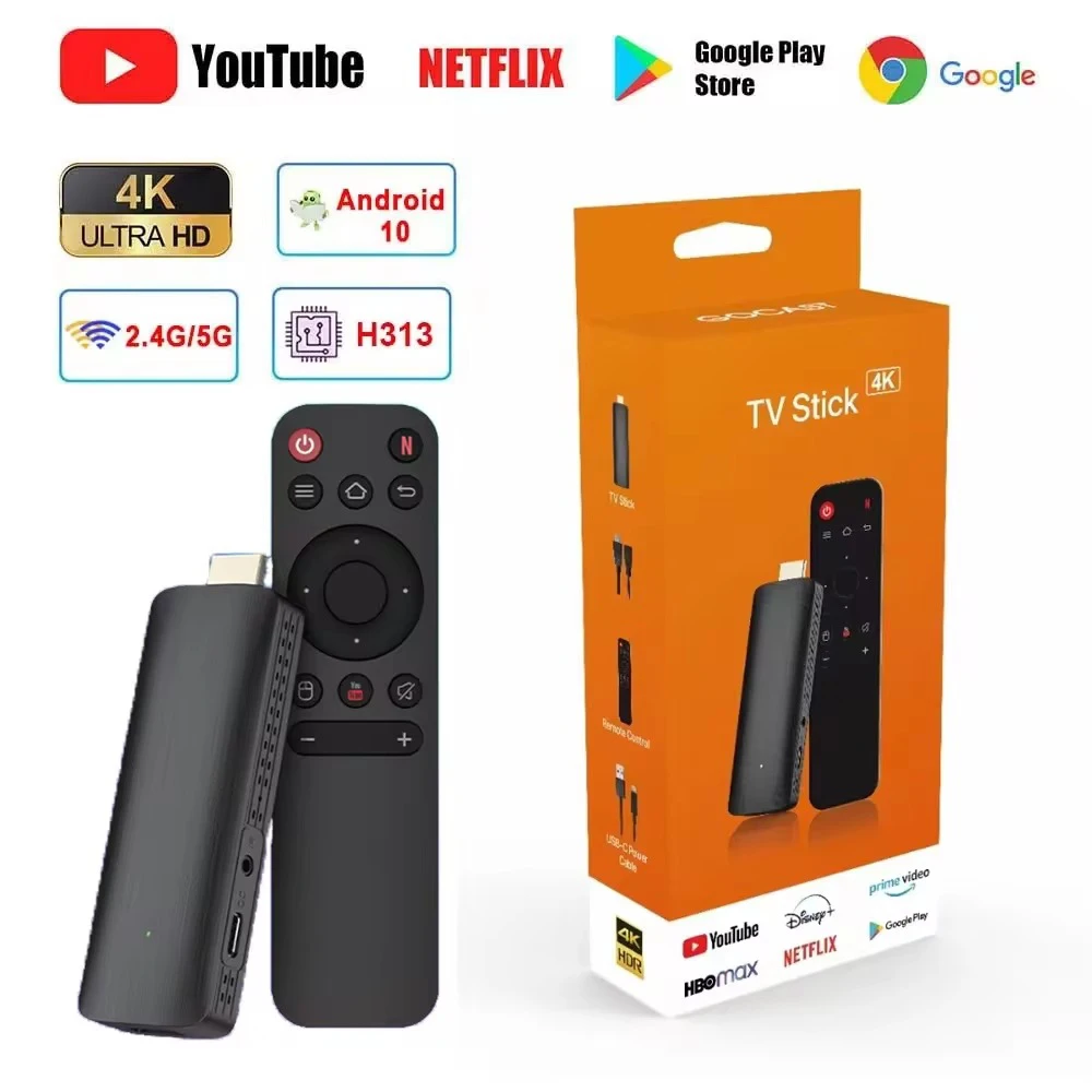 H313 Android 10 TV Stick HDR Set Top OS 4K 1080P WiFi 6 2.4/5.8G Smart TV Stick per Google YouTube NETFLIX Lettore multimediale di rete
