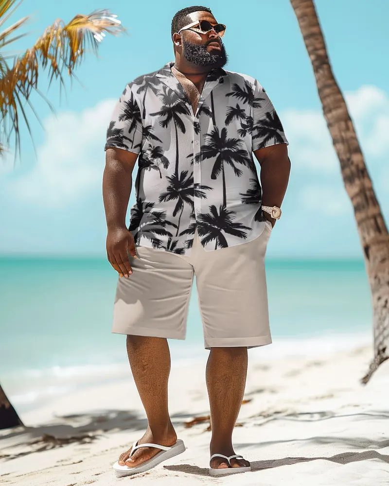 Biggmans Shirt Plus Size Set L-9Xl for Clothing Summer Barch Oversize Hawaii  Coconut Tree Print Shirt Shorts Suit 7XL 8XL