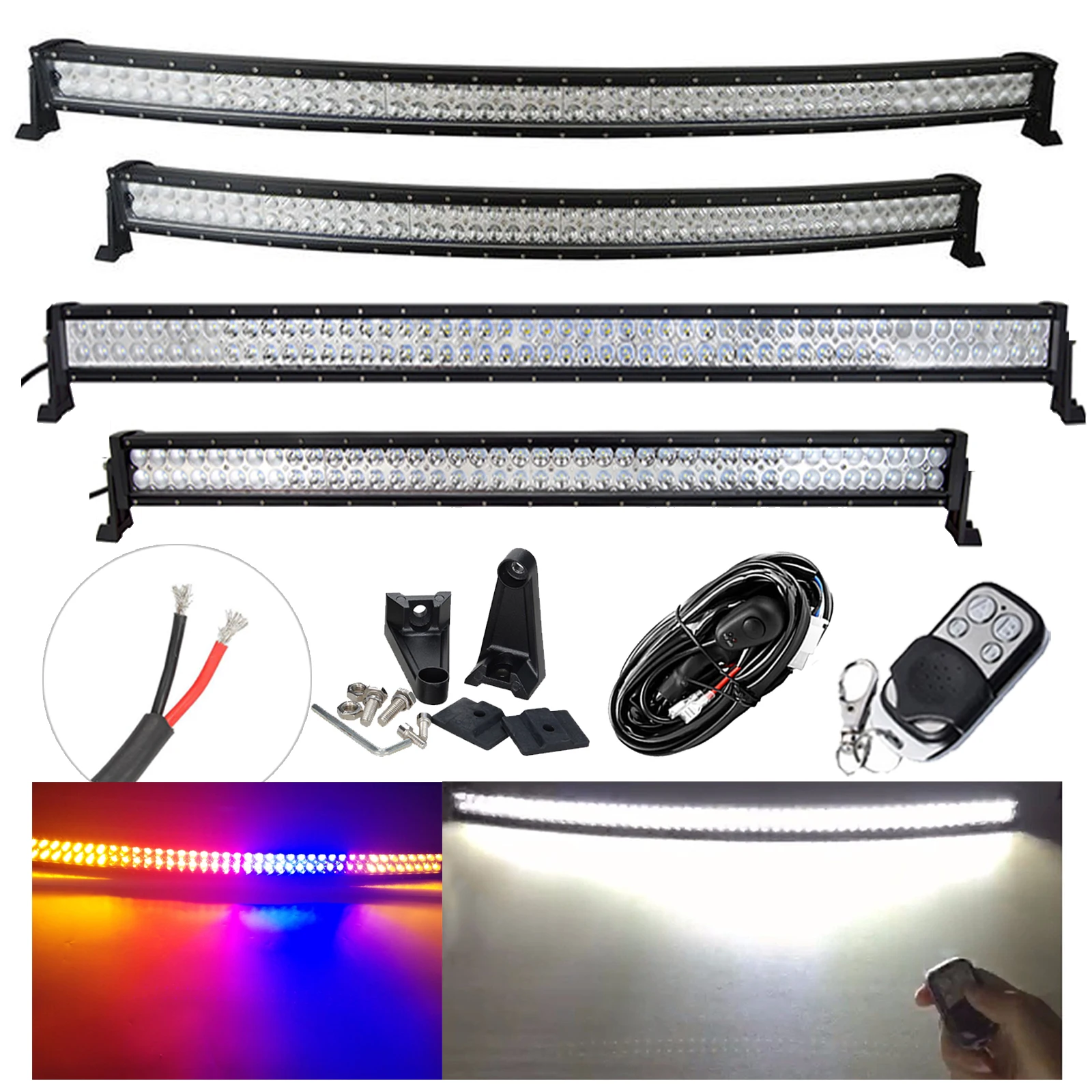 

LED Light Bar 42 52 inch 600W White Amber Red Blue Strobe Light Off Road Work Driving Emergency Warning Bar for ATV Truck SUV