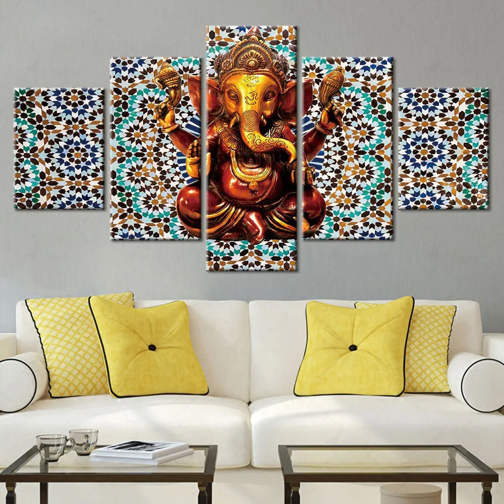 

Artsailing Canvas Painting Home Decor Modular Indian Ganesha Pictures Modern Printed Religion Posters For 5 Panels Living Room