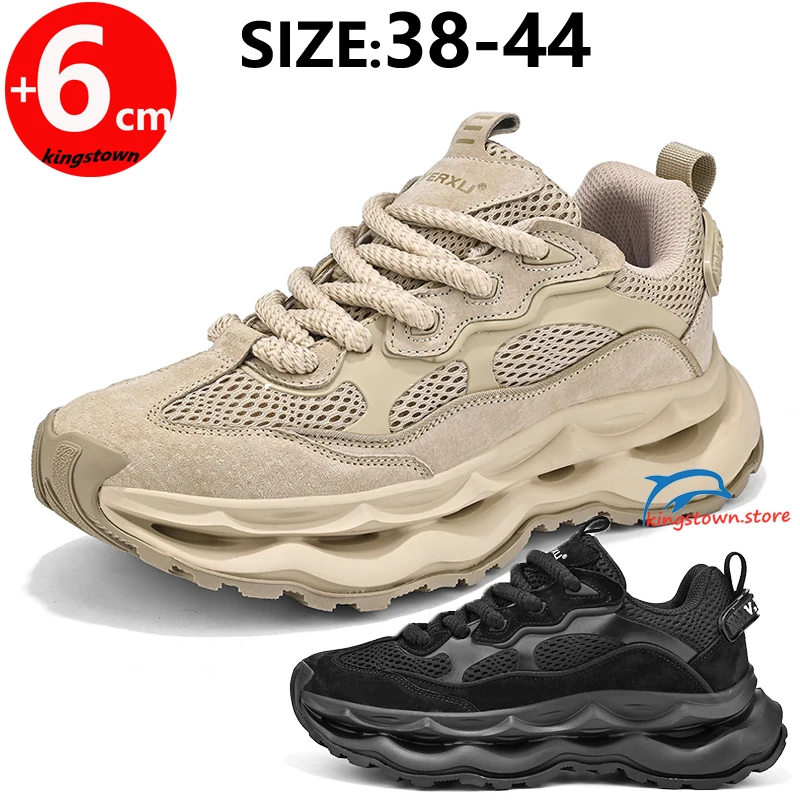 Men's Mesh Elevator Shoes Chunky Sneakers Oxford Lace-up 6CM Height Increase Insole Sports