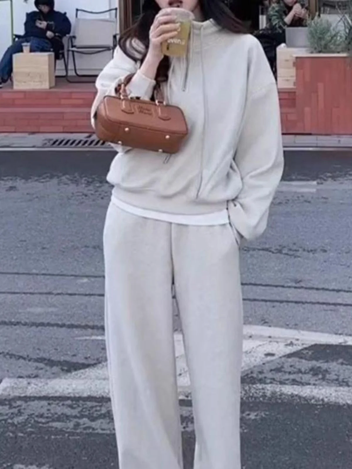 Women's Casual Sports Wear Fleece Lined Sweatshirt And Long Pants Two Piece Set Warm Stylish Spring Autumn Winter Collection - 5