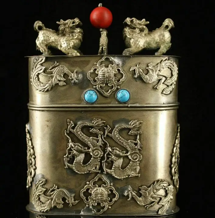 

Чайная коробка с тибетским серебром, 4,33 дюйма