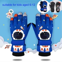 6-12Y Children Ski Gloves Kids Winter Snowboard Snow Warm Glove Boys Girl Waterproof Thicken Mittens Keep Finger Warm cartoon 1