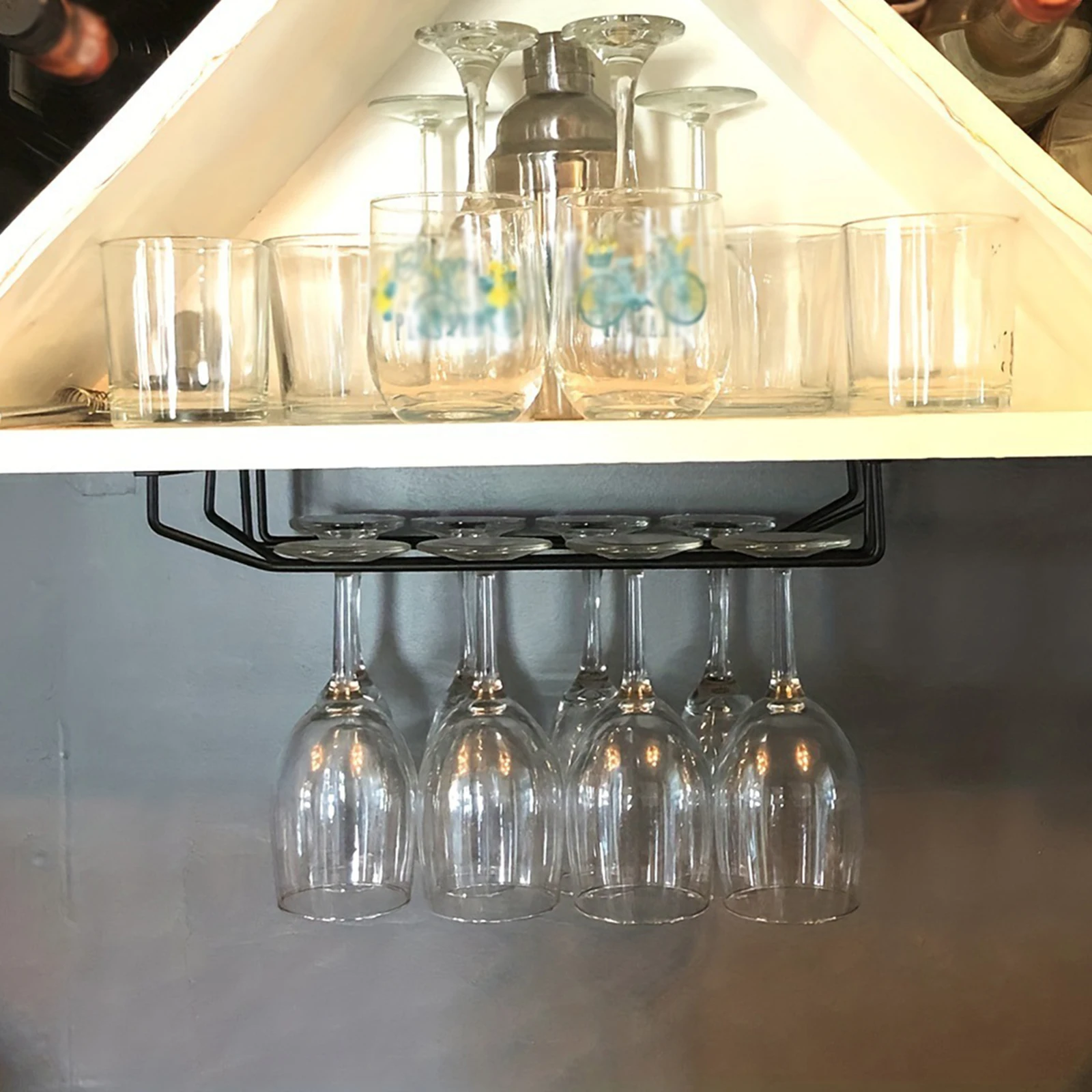 Description Picture 4 of itemUnder Cabinet Wine Glass Holder Drurable Iron Wine Glass Display Cup Rack Stemware Shelf for Household Bars Cabinet Party