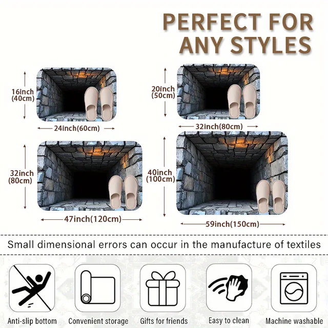 Realistic Brick Tunnel Illusion Rug – 3D Graphic Skid-Resistant Carpet 2