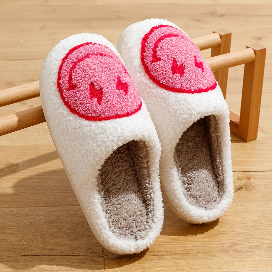 Women Super Cute Lightning Smile Face Slippers House Funny Ladies Casual Footwear Winter Shoes Fluffy Slides for Home 2