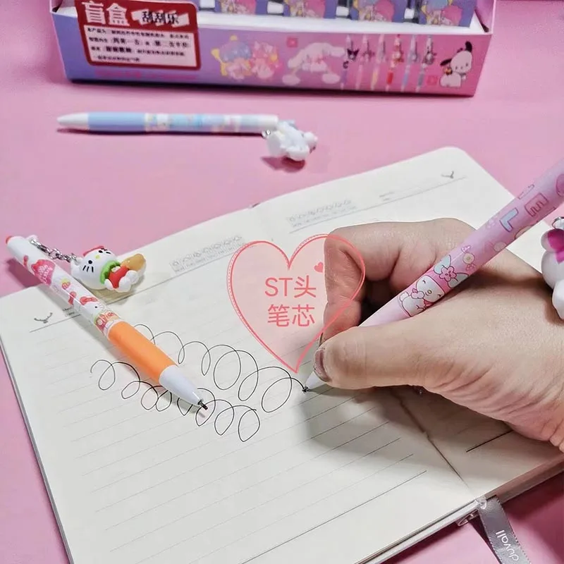산리오 키티 펜던트 젤 펜, 귀여운 작은 쌍둥이 별, 검정 잉크 중립 펜, 프로모션 선물, 학용품, 0.5mm, 24 개/로트