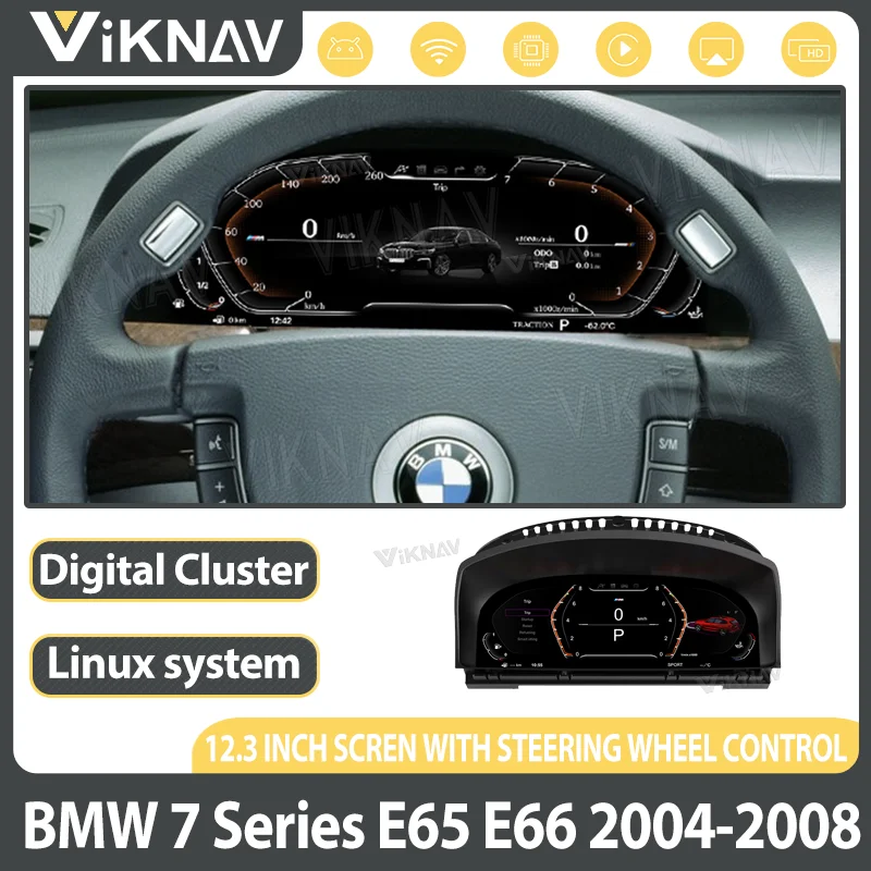 

Car Speedmeter Digital Cluster For BMW 7 Series E65 E66 2001-2008 Linux 12.3 Inch Screen instrument replacement