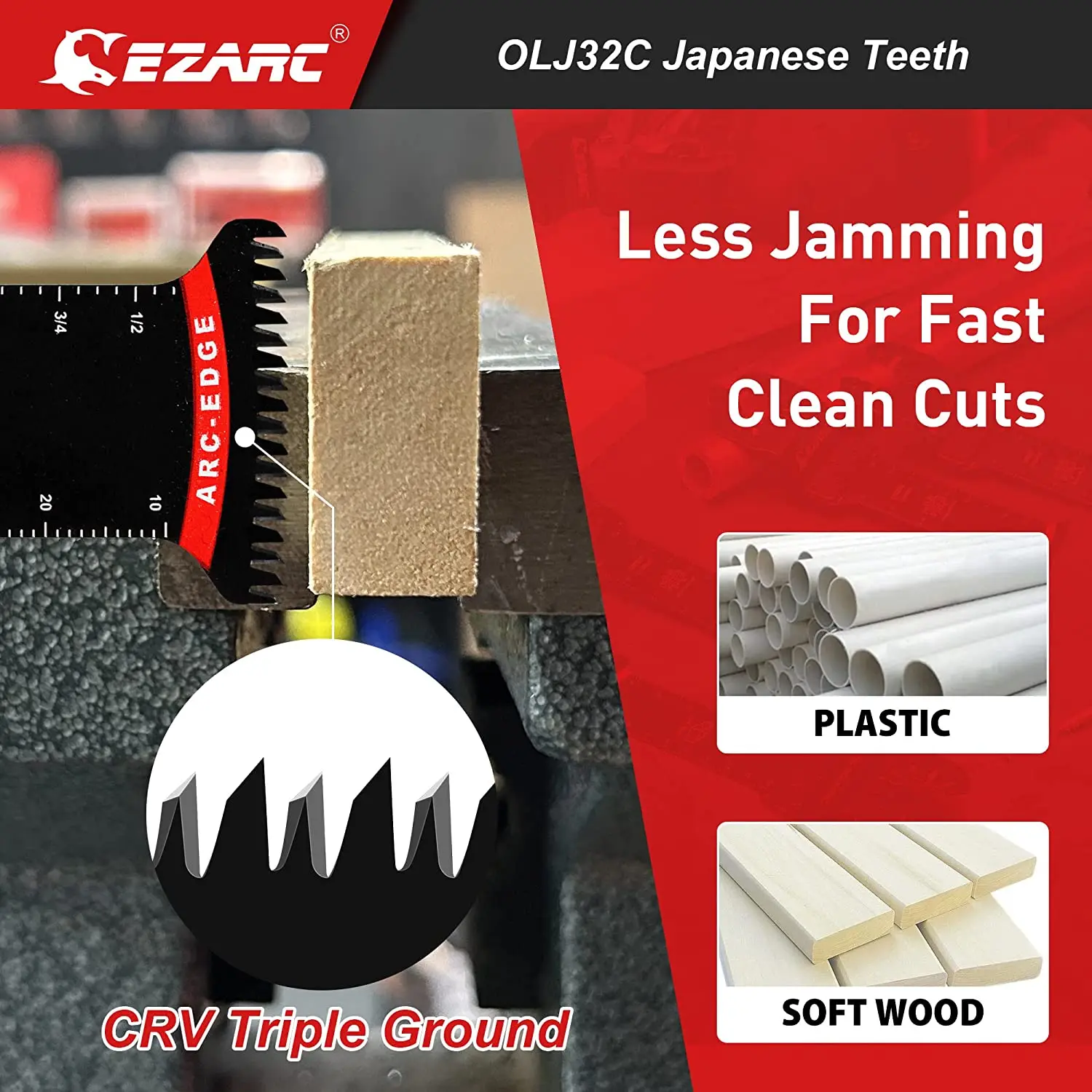 EZARC Oscillating Saw Blades, 10PCS Extra-Long Reach Arc Edge Multitool Blades with Japanese Teeth, Clean Cut for Wood and Metal