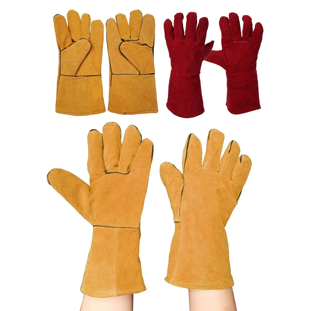 

Welding Gloves Thick Fire Heat Resistant Forge Gloves Leather Working Mitts Hand Protection for BBQ Furnace