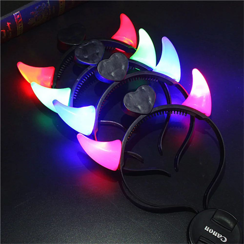 Led Devil Horn Light Up Headband Evil Halloween&Christmas Party Decor Party Glitter Headwear Cosplay Party Costume Hair Hoop