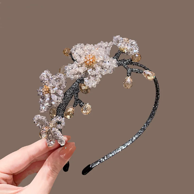 Light Pink Crystal Flower Headband For Wedding And Party_voghion.com