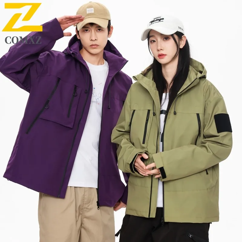 COMXZ Windbreaker Jacket Windproof Waterproof Loose Hiking Camping Trench Coat 2025 Travel Trendy High Quality Men's Outerwear