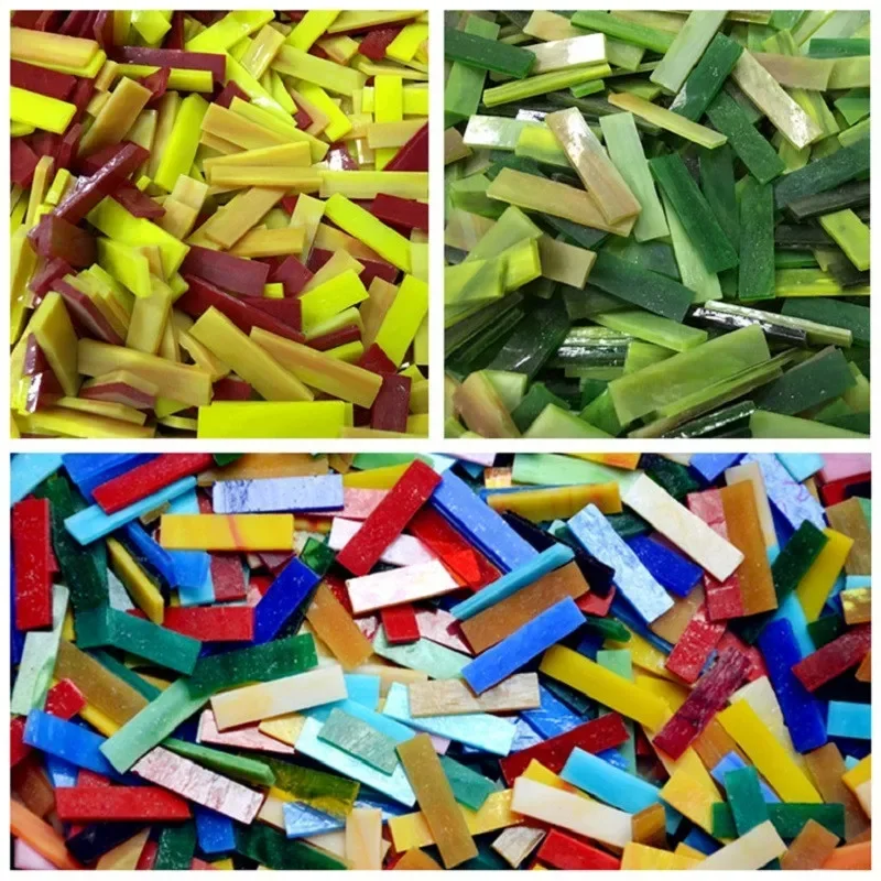 Glass Mosaic Tiles DIY Mosaic Supplies 85g/3oz (Approx. 31pcs) 1*4cm Mica Mosaic Tiles 3mm DIY Mosaic Craft Stained Glass Transcluent Strip Art Hobbies Materials