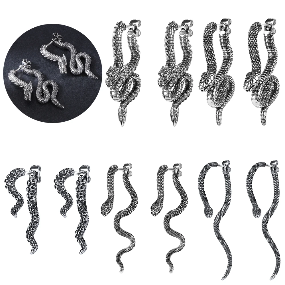 

AOEDEJ 2PC Octopus Studs Earring Punk Snake Long Earrings Jewelry Stainless Steel Dragon Ear Stud Irregular Snake Ear Piercings
