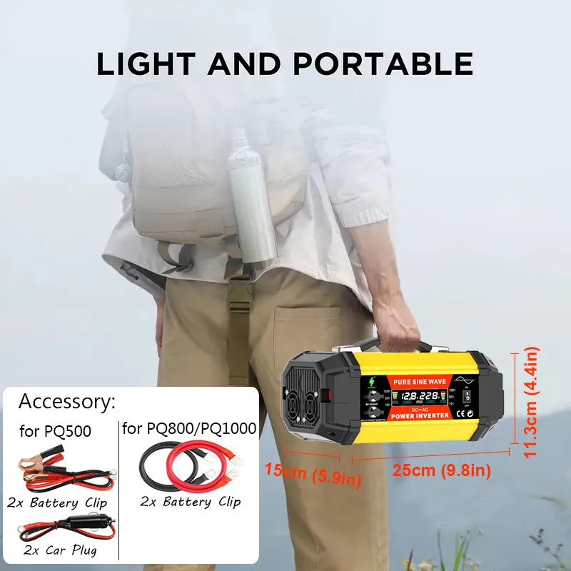 5000W Pure Sine Power Inverter - 12V to 220V Heavy-Duty Converter for Cars, RVs