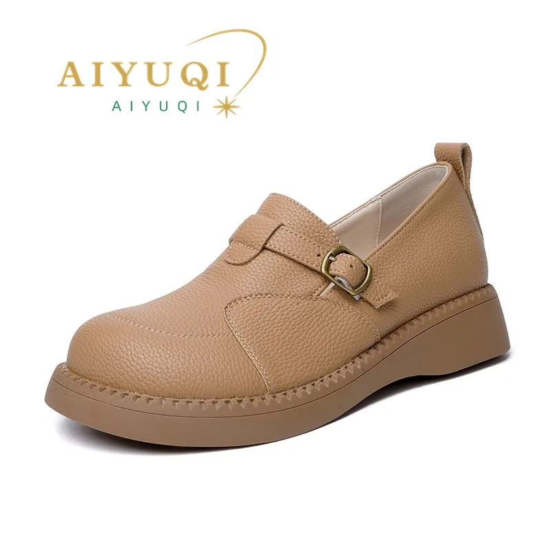 

AIYUQI Spring Shoes Women 2024 New Genuine Leather Flats Women Slip-on Wedge Casual Loafers Women