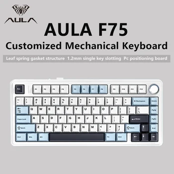 AULA-F75 Teclado mecânico sem fio Gaming, Bluetooth, Com fio, RGB personalizado, 75% Layout Profile, Estrutura Junta, 2.4G