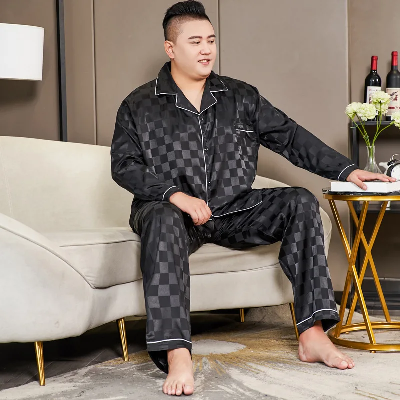 

Plus Size 5XL 130kg Men's Silky Satin Pajamas Sets Casual Home Clothes For Male Big Leisure Nightgown Sleepwear Pyjamas Suit