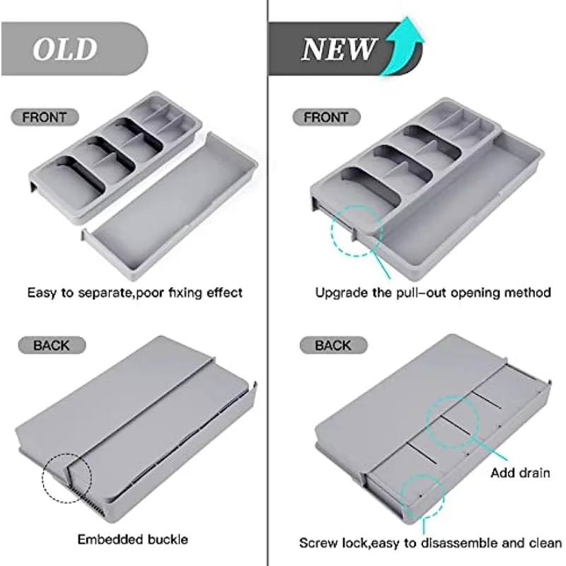 Faridabio Silverware Organizer Storage Tray Cutlery Expandable Organizer for Kitchen Drawer Holding Flatware Spoons Forks