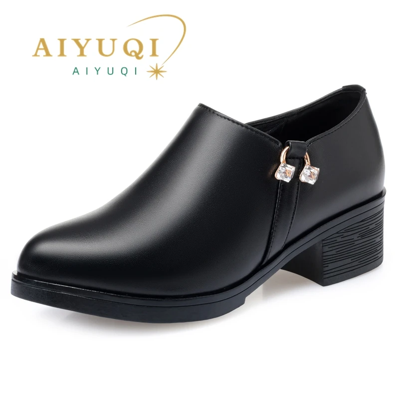 

AIYUQI Women Large Size Shoes 2024 New Genuine Leather Fashion Shoes Women Anti-Slip Round Toe Rhinestone Women Shoes