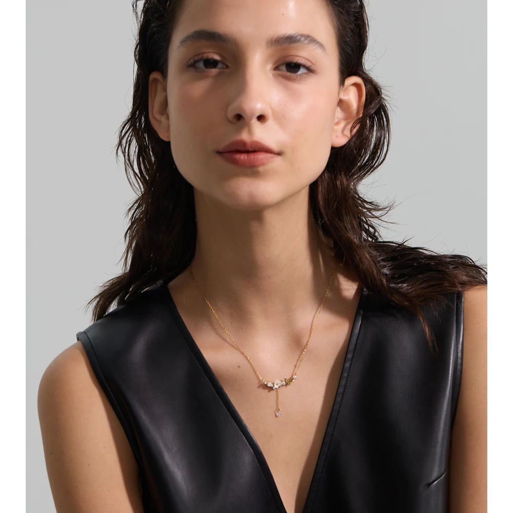 Yhpup Korean Style Stainless Steel Resin Pendant Necklace