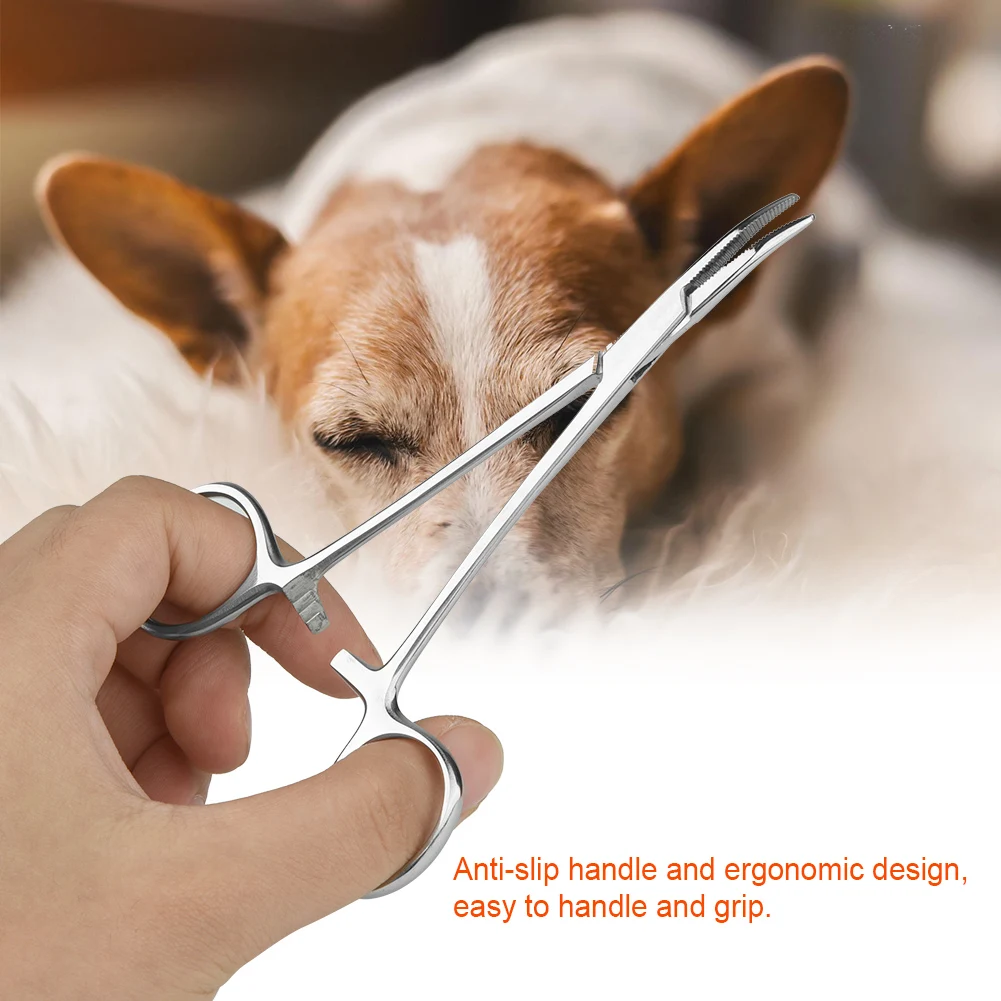 Stainless Steel Pet Dog Cat Ear Hair Tweezers Curved Tip Cleaning Clamp Animal Hair Trimming Tool