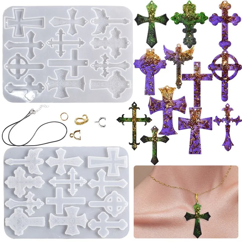 

DIY Crystal Epoxy Silicone Mold Cross Necklace Pendant Jewelry Earrings Bracelet Resin Silicone Mold Making