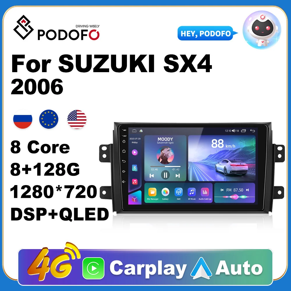 

Podofo AutoRadio 2Din Android Radio Carplay For SUZUKI SX4 2006 AI Voice 4G GPS Car Radio 2Din Android Carplay 2din Autoradio