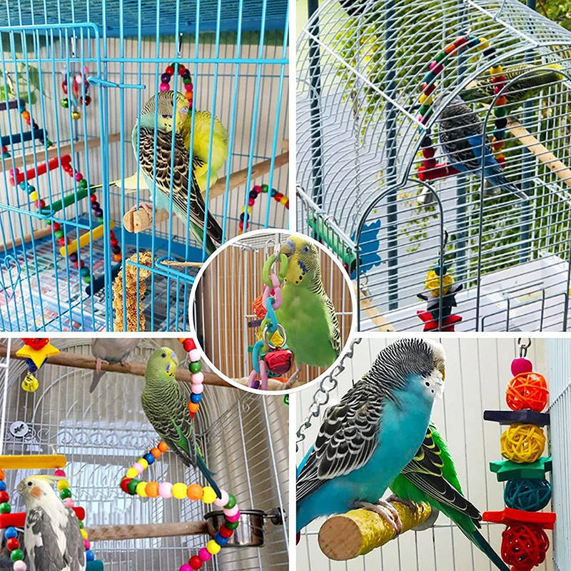 11Pcs/7pcs Bird Cage Toys for Parrots Wood Birds Swing Reliable Chewable Bite Bridge Wooden Beads Shape Parrot Toy Bird Toys 6