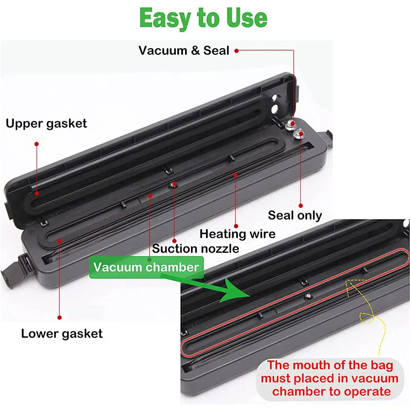 Household Vacuum Sealer Machine Kitchen Vacuum Packer Machine Small Sealing Machine Free10pcs Saver Bags Food Vacuum Sealer