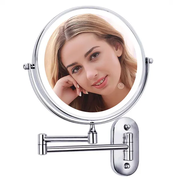 Espejo de tocador de baño, espejo de maquillaje con luz LED, aumento de  espejo de tocador de doble cara, alimentado por enchufe (8 pulgadas), dorado