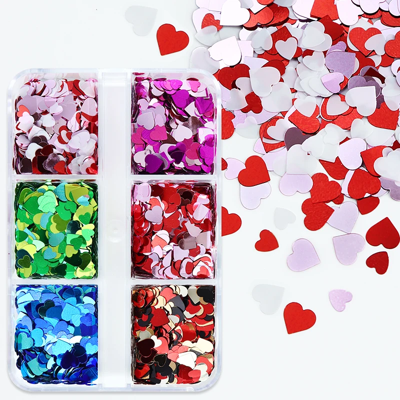 SeBeauty Red Nail Art Glitter Stickers Decals Heart Nail Sequins Charms Butterfly Nail Supplies Sparkle Nail Flakes Shiny Letter Maple Star 3D Design for