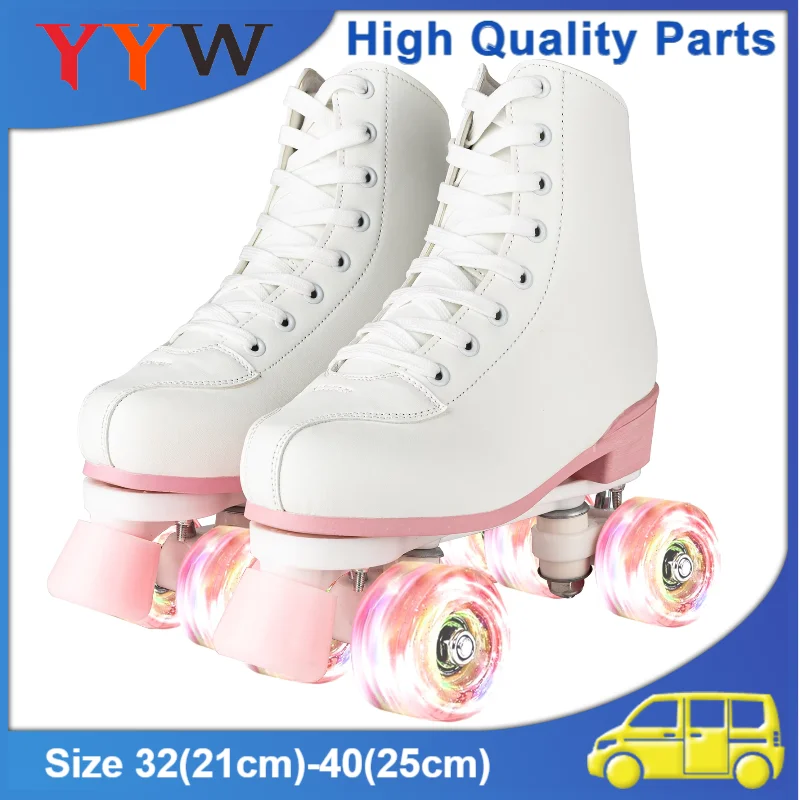 Flash Double Row Roller Skates For Women Girls Beginner 4 Wheels Skate Shoes Outdoor Skating Training Quad Sneakers Size 32-40 women roller skates