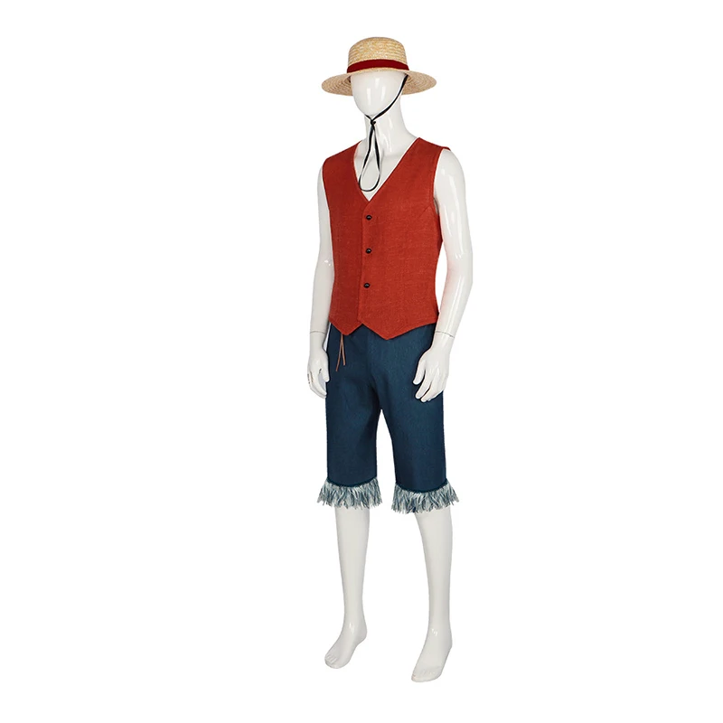 One Piece Cosplay Costume Monkey D Luffy 1st Generation unisex full set  clothes (Vest+Shorts+Hat)