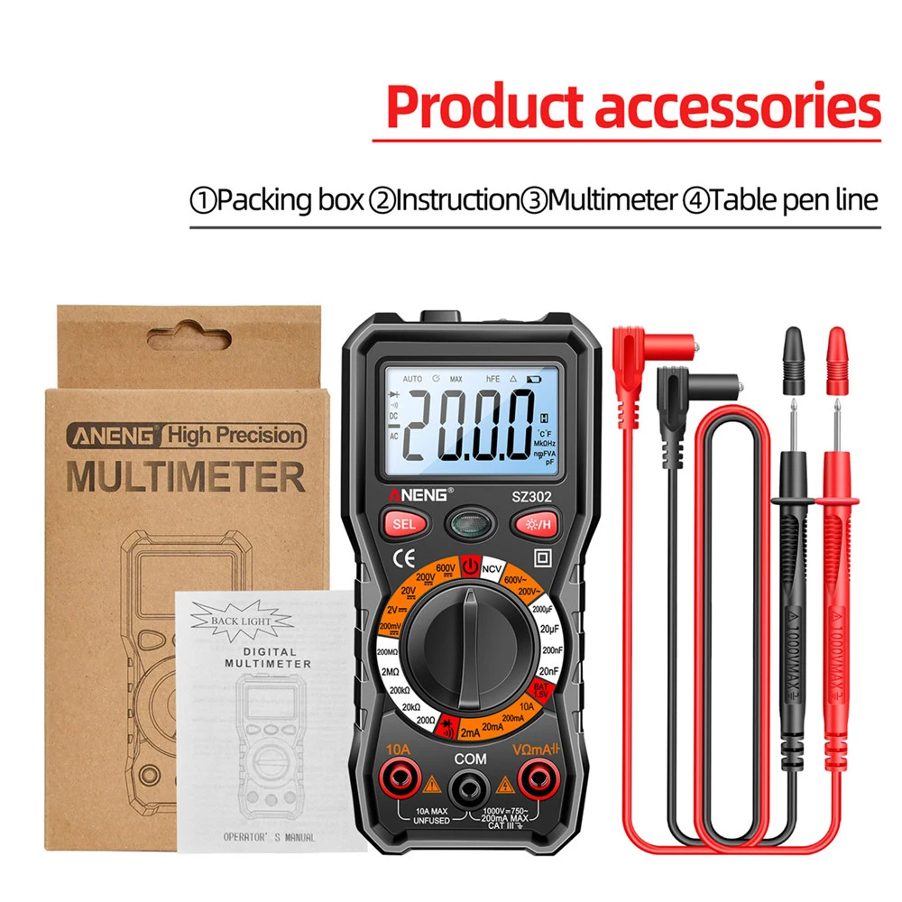 Professional Smart SZ308 SZ06 SZ302 SZ301 Digital Multimeter 1999 2000 Counts Multimetro Auto Voltmeter AC DC 220V Voltage Test